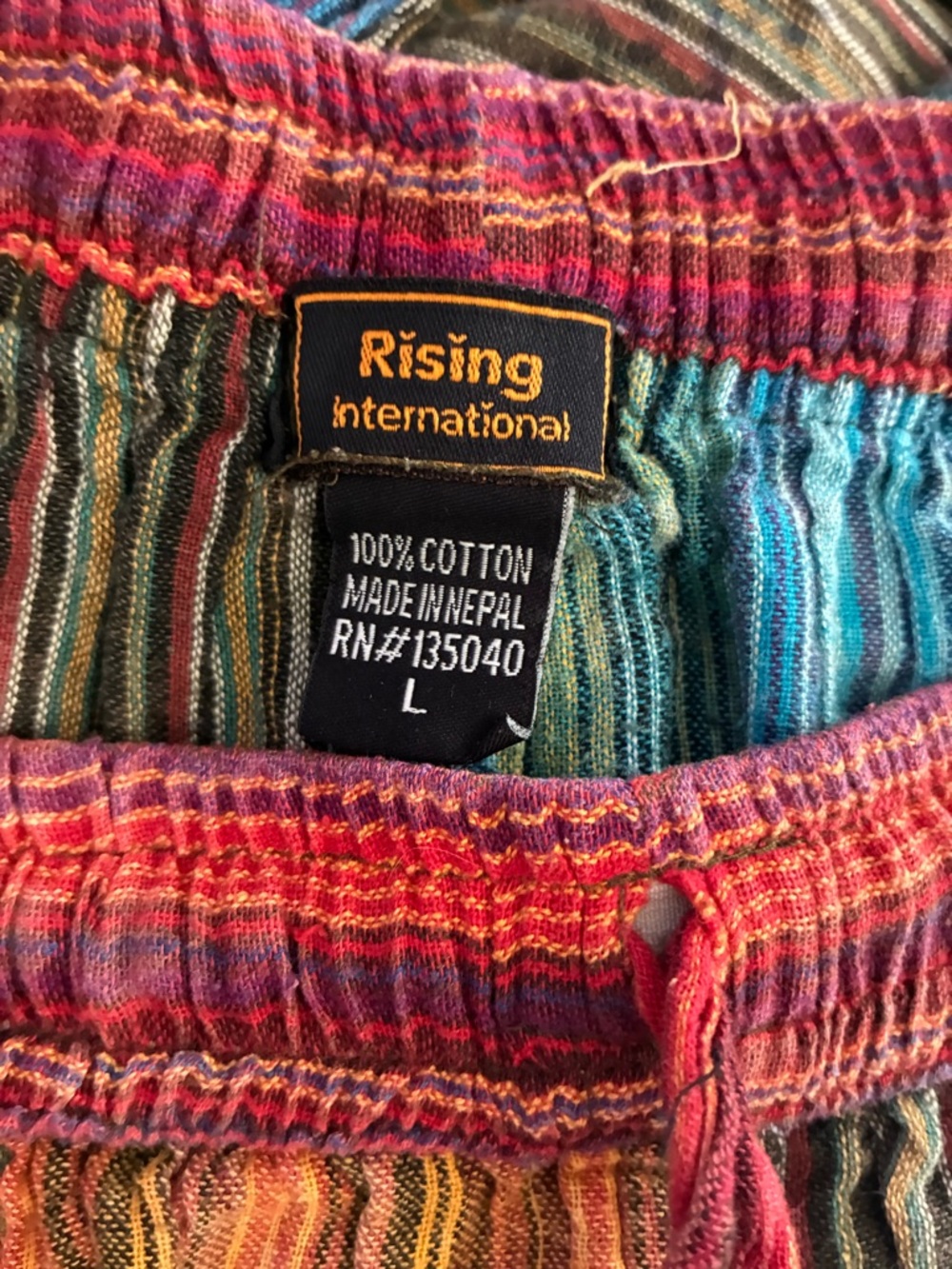 Rising International colorful hippie cotton Patchwork drawstring Pants unisex L - Picture 3 of 16